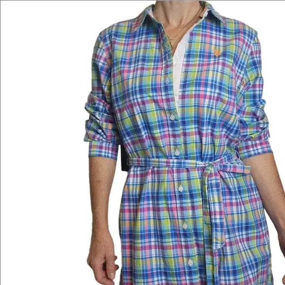 Button down Shirt dress Plaid Collared Long Sleeves Cotton blend US POLO ASSN - Picture 3 of 16